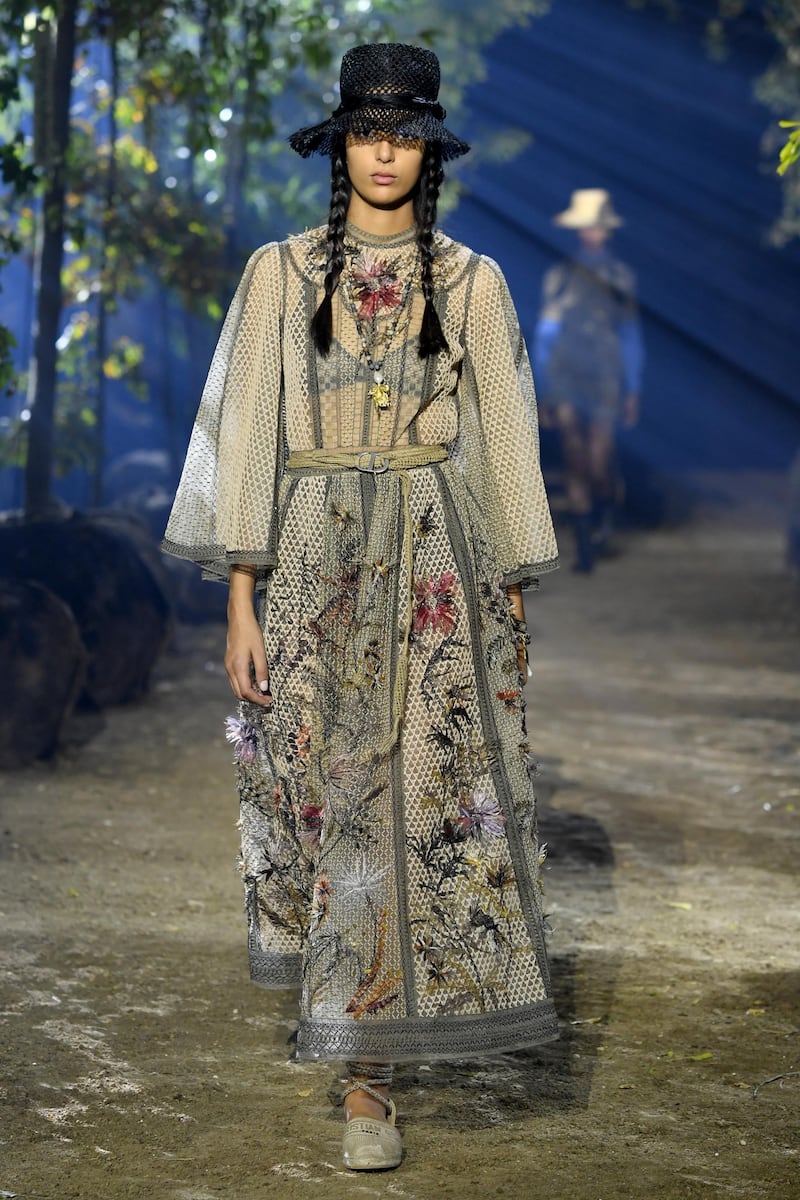 Rough hessian was remade into dresses at Christian Dior Womenswear Spring/Summer 2020. Getty Images

