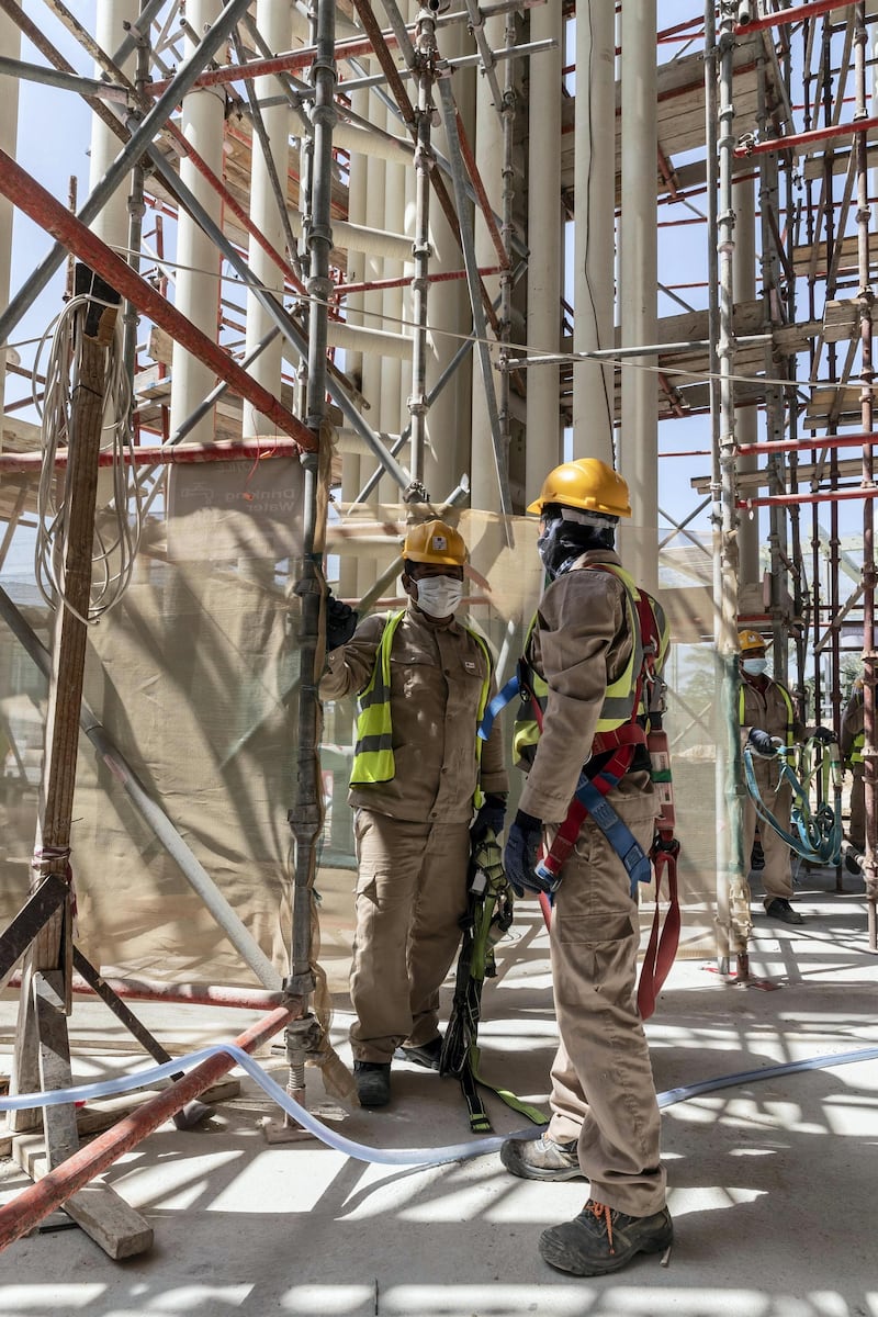 DUBAI, UNITED ARAB EMIRATES. 01 MARCH 2021. Construction work continueing at full scale on the Italian Pavilion at the Expo 2021 site in Dubai. (Photo: Antonie Robertson/The National) Journalist: Ramola Talwar. Section: National.