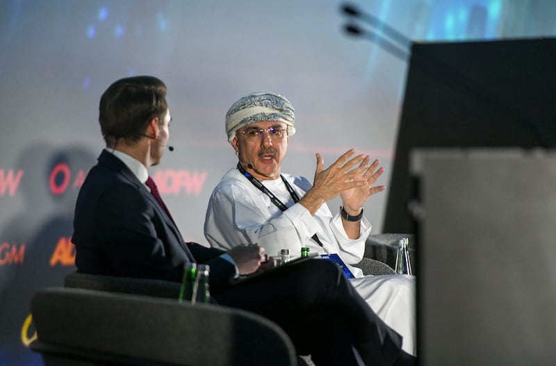 Investcorp's executive chairman Mohammed Alardhi speaking at the Abu Dhabi Finance week on Tuesday. Khushnum Bhandari / The National
