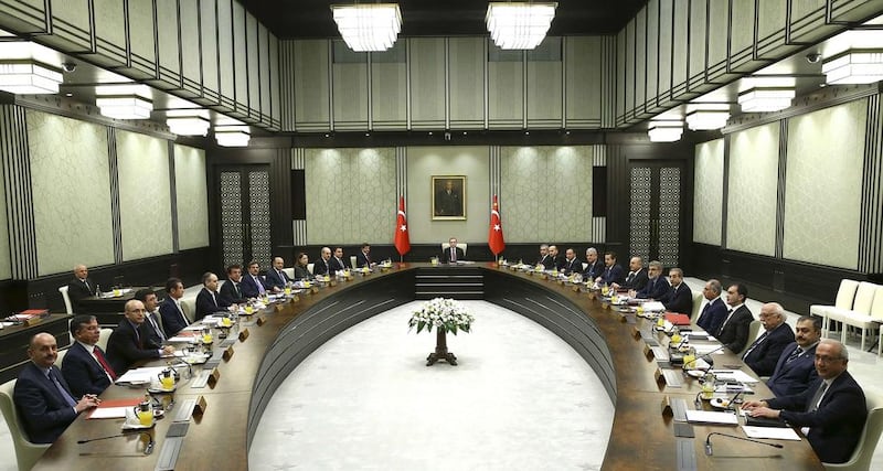 Turkish president Tayyip Erdogan chairs a cabinet meeting. Photo: Kayhan Ozer / Reuters