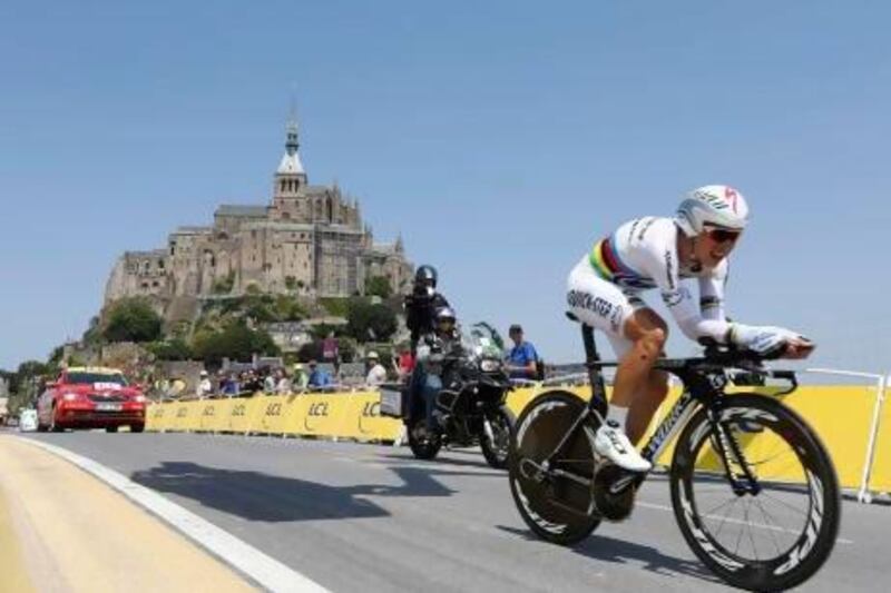 The Omega Pharma-Quick Step team rider Tony Martin had no time to take in the heritage sites at Mont-Saint-Michel. Jean-Paul Pelissier / Reuters