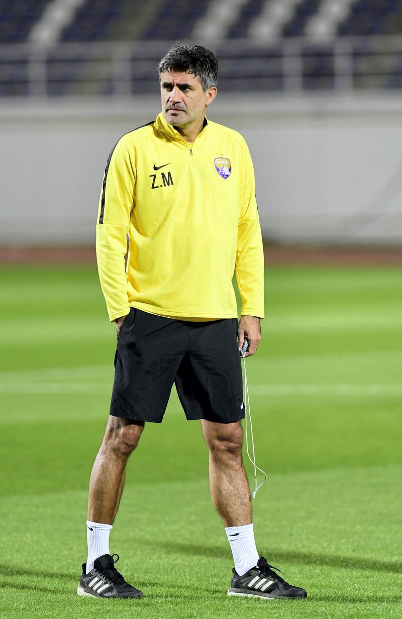 Al Ain manager Zoran Mamic takes a training session at Khalifa bin Zayed Stadium as his team prepare for the 2018 Fifa Club World Cup. Courtesy Al Ain FC