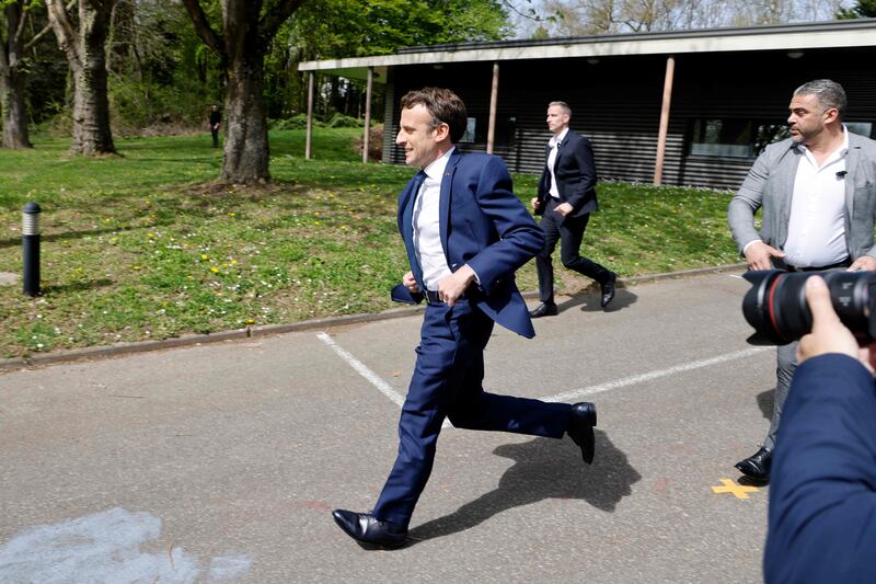 Mr Macron during his presidential run, in Grand Est. AFP