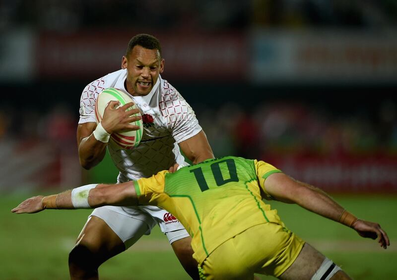 DUBAI, UNITED ARAB EMIRATES - DECEMBER 01: Dan Norton of England in action during the HSBC World Rugby Sevens Series 2019 Bronze Final match between England and Australia on Day Three of the Emirates Airline Dubai Sevens, the first leg of the HSBC Sevens World Series at The Sevens Stadium on December 01, 2018 in Dubai, United Arab Emirates.  (Photo by Tom Dulat/Getty Images)