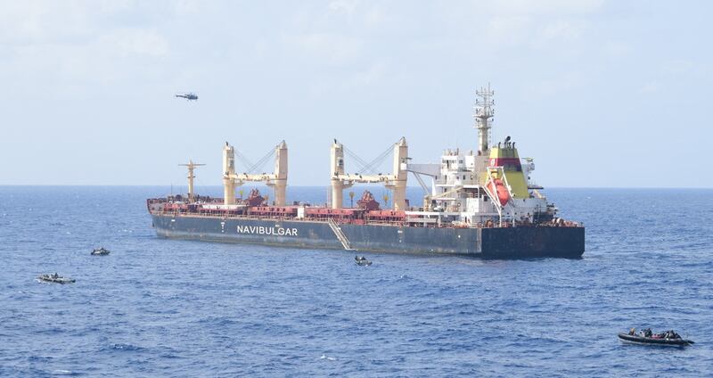 The Maltese ship the MV Ruen, taken back from Somali pirates off the Indian coast. Indian Navy on X / AFP