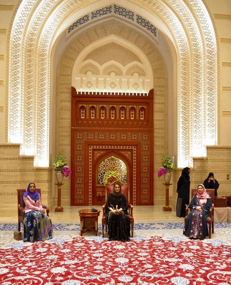 Ahad bint Abdullah bin Hamad Al Busaidiyah (centre) at an event to honour Omani women. Oman News Agency