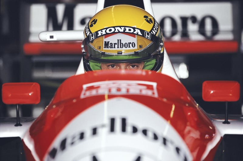 Ayrton Senna of Brazil sits aboard the #1 Honda Marlboro McLaren McLaren MP4/6 Honda V12 during practice for the Iceberg United States Grand Prix on 9 March 1991 at the Phoenix street circuit, Phoenix, Arizona, United States. Visions of Sport(Photo by Mike Powell/Allsport/Getty Images)