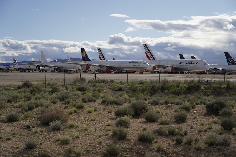 Planes stand at Teruel airport during the coronavirus outbreak in Teruel, Spain. Reuters