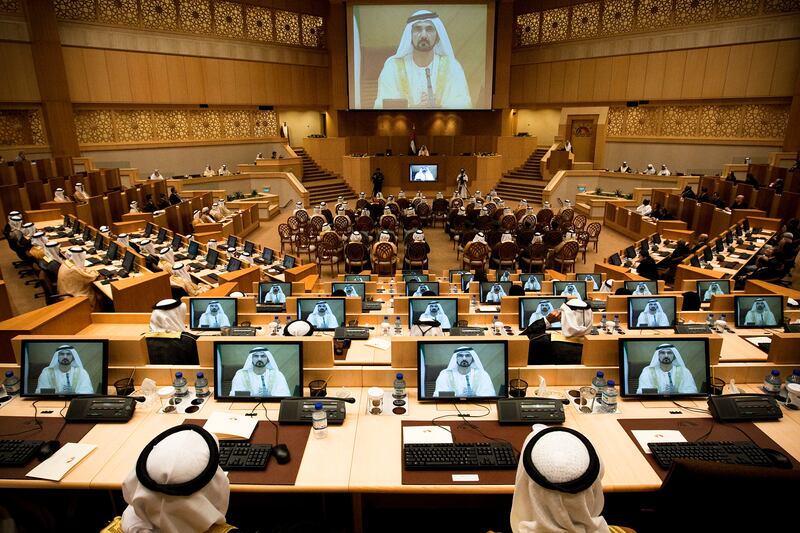 October 21, 2010, Abu Dhabi, UAE:

Sheikh Mohammed bin Rashid Al Maktoum delivered a speech today at the opening of the Federal National Council. 

Lee Hoagland/ The National
 
