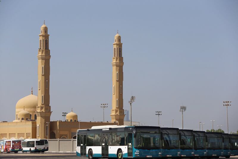 Eid Musalla, the popular destination off Airport Road for Eid prayers, has been shut down and converted into a bus depot. Delores Johnson / The National