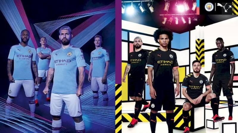 Manchester City's new home and away kits. Courtesy Manchester City
