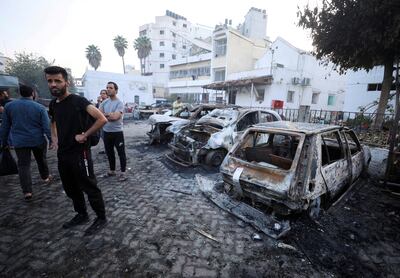 The area of Al Ahli Arab hospital where hundreds of Palestinians were killed in a blast that Israeli and Palestinian officials blamed on each other. Reuters