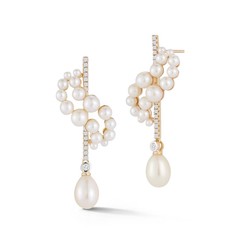 Pearl curve earrings by Mateo, priced at $3,875