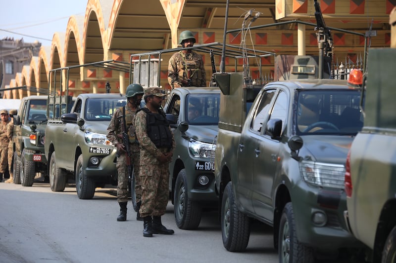 Pakistani Army secure the scene after a blast at a Mosque, in Peshawar on 30 January 2023. EPA