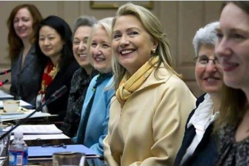 One of the priorities of Hillary Clinton, the US secretary of state, is women's empowerment.Above, with a delegation in Washington. Manuel Balce Ceneta / AP Photo