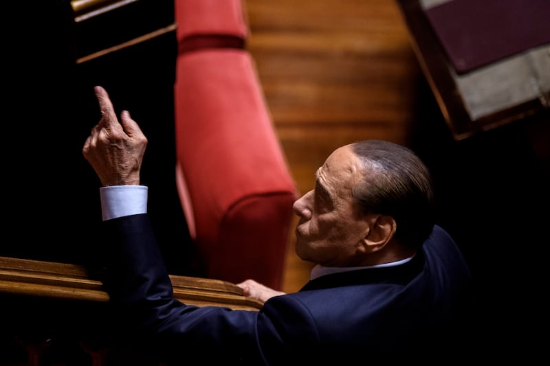 Berlusconi makes his point at the Senate in Rome, October 2022. Getty