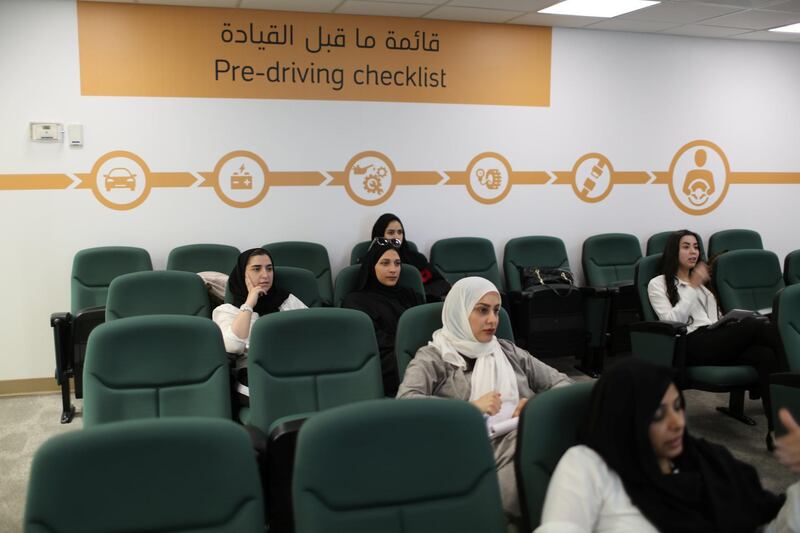 The learner drivers take part in a theory lesson. Ahmed Jadallah / Reuters