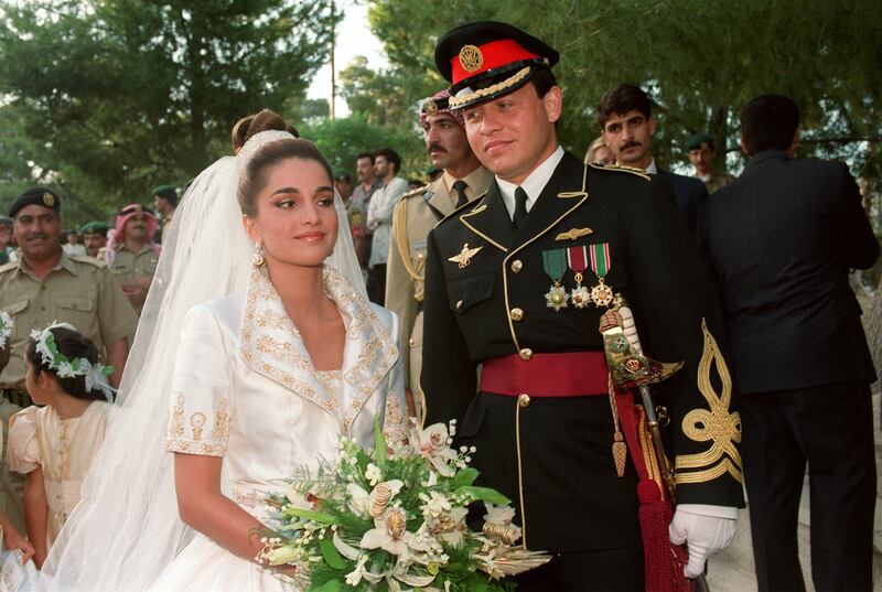 The bride wore a gown by British designer Bruce Oldfield, who took inspiration from traditional Syrian robes at the Victoria & Albert museum in London. AFP