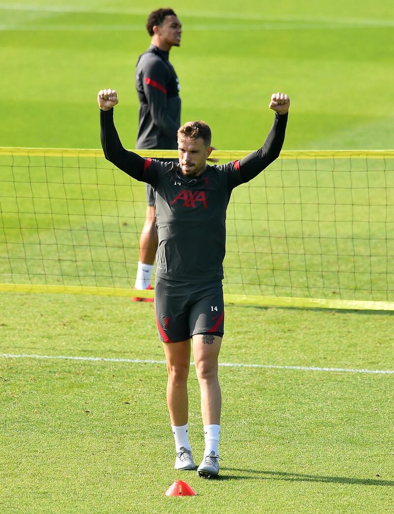 LIVERPOOL, ENGLAND - SEPTEMBER 16: (THE SUN OUT, THE SUN ON SUNDAY OUT) Jordan Henderson captain of Liverpool during a training session at Melwood Training Ground on September 16, 2020 in Liverpool, England. (Photo by Andrew Powell/Liverpool FC via Getty Images)