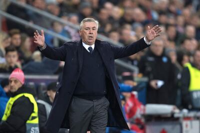 epa07437529 Napoli's head coach Carlo Ancelotti during the UEFA Europa League round of 16, second leg soccer match between FC Salzburg and SSC Napoli in Salzburg, Austria, 14 March 2019.  EPA/ANDREAS SCHAAD