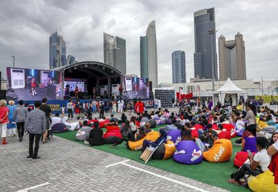 Dubai, April 12, 2019.  MEFCC day 2-
Comic Con goers at full swing on day 2.  Nintendo dance competition.
Victor Besa/The National.
Section:  AC  
Reporter:  Chris Newbould