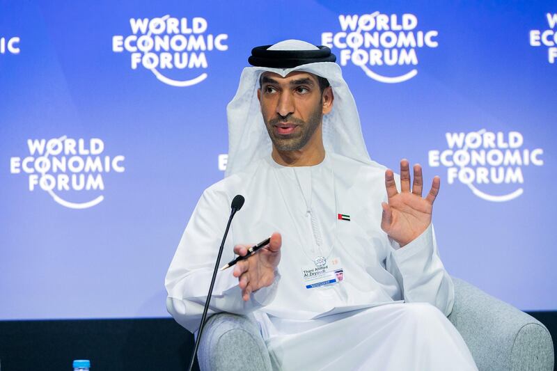 Thani Ahmed Al Zeyoudi, Minister of Climate Change and Environment of the United Arab Emirates speaking during the Session "Environmental Stewardship in the Arab World " at the King Hussein Bin Talal Convention Centre before World Economic Forum on the Middle East and North Africa 2019. Copyright by World Economic Forum / Jakob Polacsek