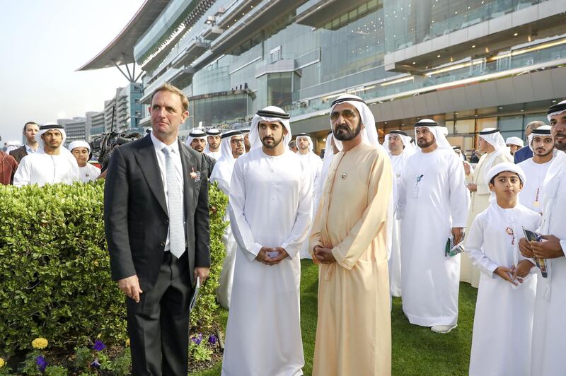 Sheikh Mohammed bin Rashid Al Maktoum, UAE Vice President and Ruler of Dubai, attends Dubai World Cup Carnival – Super Saturday at Meydan Racecourse accompanied by Dubai Crown Prince Sheikh Hamdan bin Mohammed bin Rashid Al Maktoum. Wam