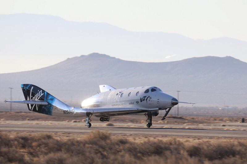 Virgin Galactic's manned space tourism rocket plane SpaceShipTwo lands at Mojave Air and Space Port after returning from a space test flight in Mojave, California, U.S., December 13, 2018. Virgin Galactic/Handout via REUTERS.  ATTENTION EDITORS - THIS IMAGE WAS PROVIDED BY A THIRD PARTY. NO ARCHIVES, NO SALES.