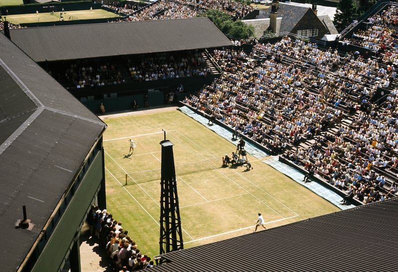 A view of No.1 court in 1970. It was replaced with a new No.1 court in the 1990s, with a retractable roof added in time for the 2019 tournament.