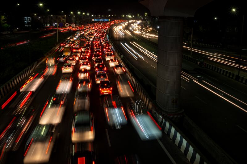 Traffic in New Delhi. In January, India's government approved $2.3 billion in funding to grow various segments of the country's green hydrogen sector. India hopes this investment will abate 50 million metric tonnes of greenhouse gas emissions. AP