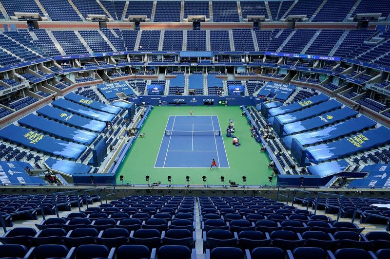 American tennis player Serena Williams, bottom, during her first round win over compatriot Kristie Ahn at the US Open in New York, on Tuesday, September 1. AP