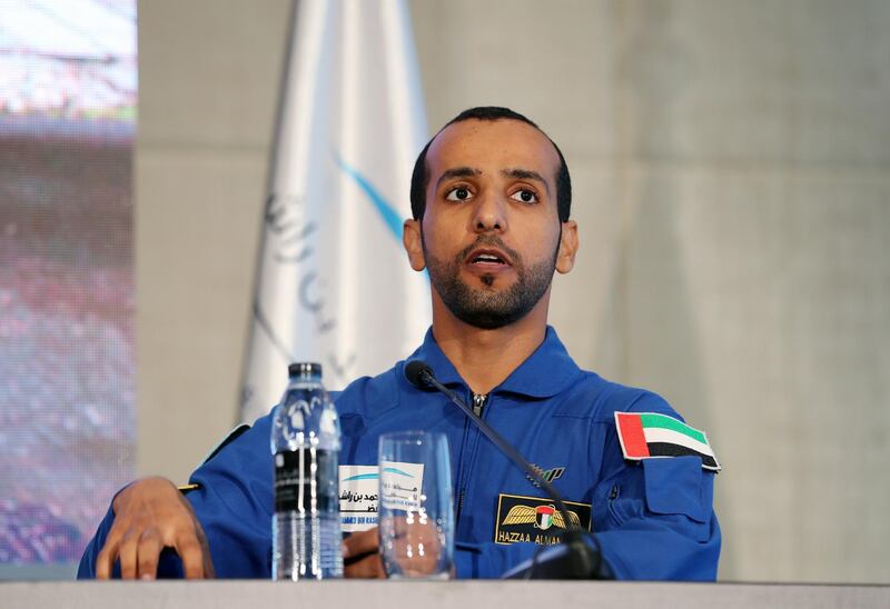 Dubai, United Arab Emirates - Reporter: Sarwat Nasir: The UAE's first Emirati astronaut Hazza Al Mansoori. Press conference by MBRSC to announce details of search for next UAE astronaut. Tuesday, 3rd of March, 2020. Downtown, Dubai. Chris Whiteoak / The National