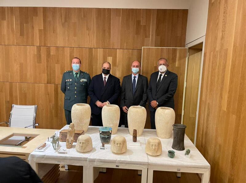 Spain has returned 36 artefacts to Egypt. Photo: Egyptian Public Prosecution