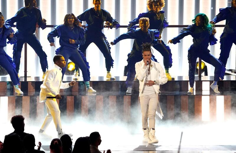 Kirk Franklin, left, and Lil Baby perform 'We Win' at the BET Awards. AP
