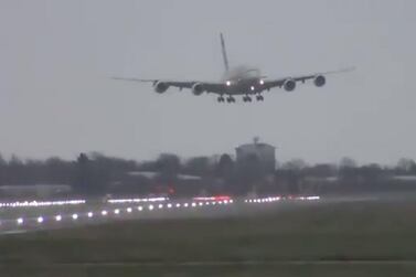 Footage captured the A380 being blown around as it came in to land at London Heathrow