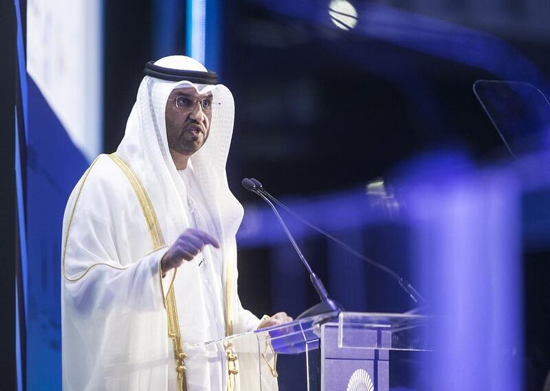 Sultan Al Jaber, the UAE Minister of State and Adnoc group chief executive, delivered the keynote address at Adipec yesterday. “We will stretch the margin from every barrel we produce,” Mr Al Jaber said, opening the conference. “While we cannot predict the future price of oil, one factor remains well within our control and that is the cost of every barrel we produce. In this new energy era we must reflect on how to make the most of our resources, enhance our performance and find new ways to be more competitive.” Mona Al Marzooqi / The National