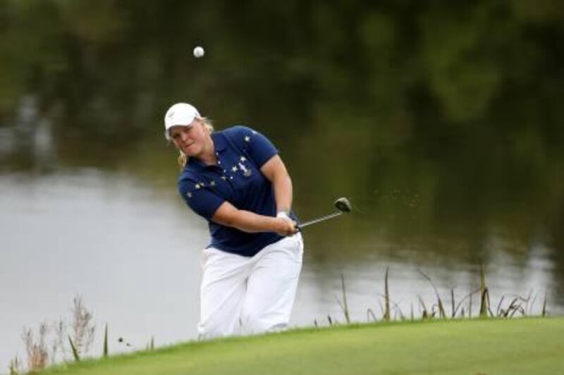 DUNSHAUGHLIN, IRELAND - SEPTEMBER 25:  Caroline Hedwall of Europe chips during the singles matches on day three of the 2011 Solheim Cup at Killeen Castle Golf Club on September 25, 2011 in Dunshaughlin, County Meath, Ireland.  (Photo by Ian Walton/Getty Images)