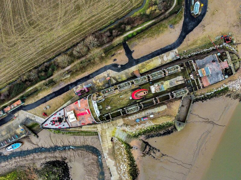 An aerial view of the 'TSS Duke of Lancaster' on Monday in North Wales. A former railway steamer passenger ship that operated in Europe from 1956 to 1979, it is currently beached near Mostyn Docks, on the River Dee. PA