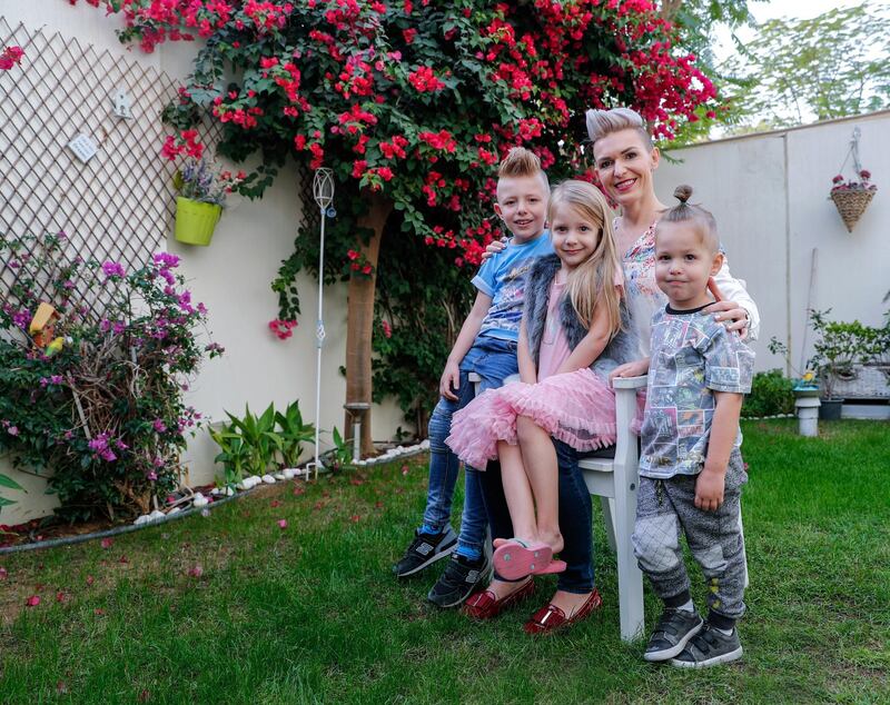 Abu Dhabi, U.A.E., January 28, 2018.  Svetia Deshais, a financial planner based in Abu Dhabi.  She has three kids (L-R) Raffael, six, Nina, four and Enzo, three.
Victor Besa / The National
Business
REPORTER: Gillian Duncan