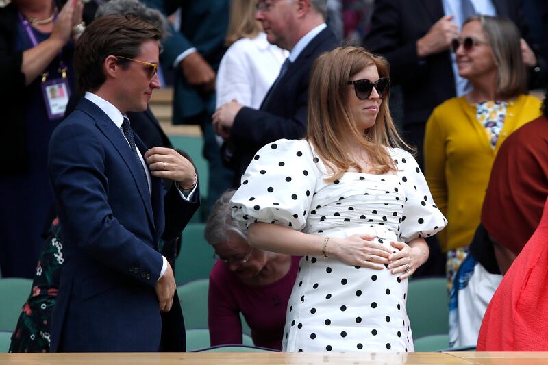 Princess Beatrice and her husband Edoardo Mapelli Mozzi in the royal box on centre court after Australia's Ashleigh Barty won her semi final match against Germany's Angelique Kerber.