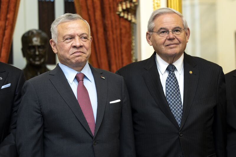 King Abdullah meets Chairman of the Senate Foreign Relations Committee Bob Menendez. Getty Images / AFP

