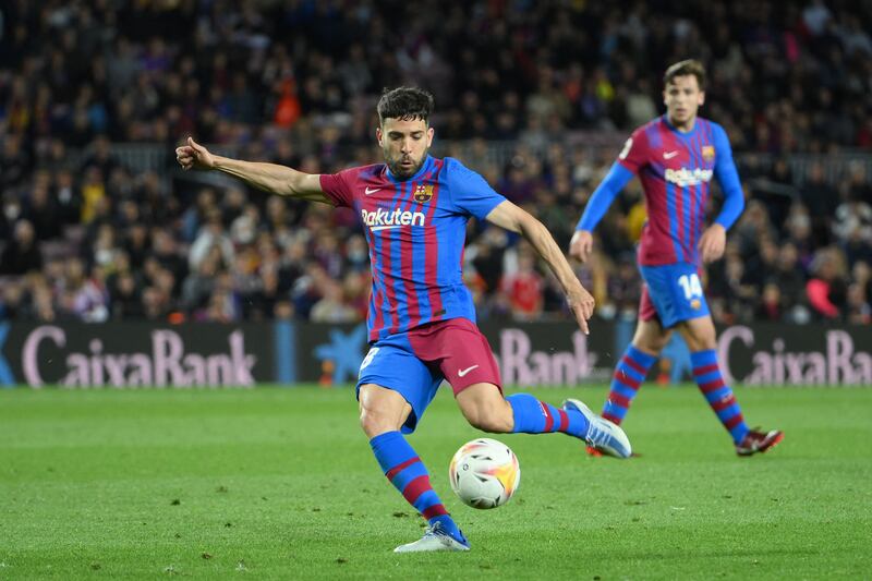 Barcelona defender Jordi Alba kicks the ball. AFP
