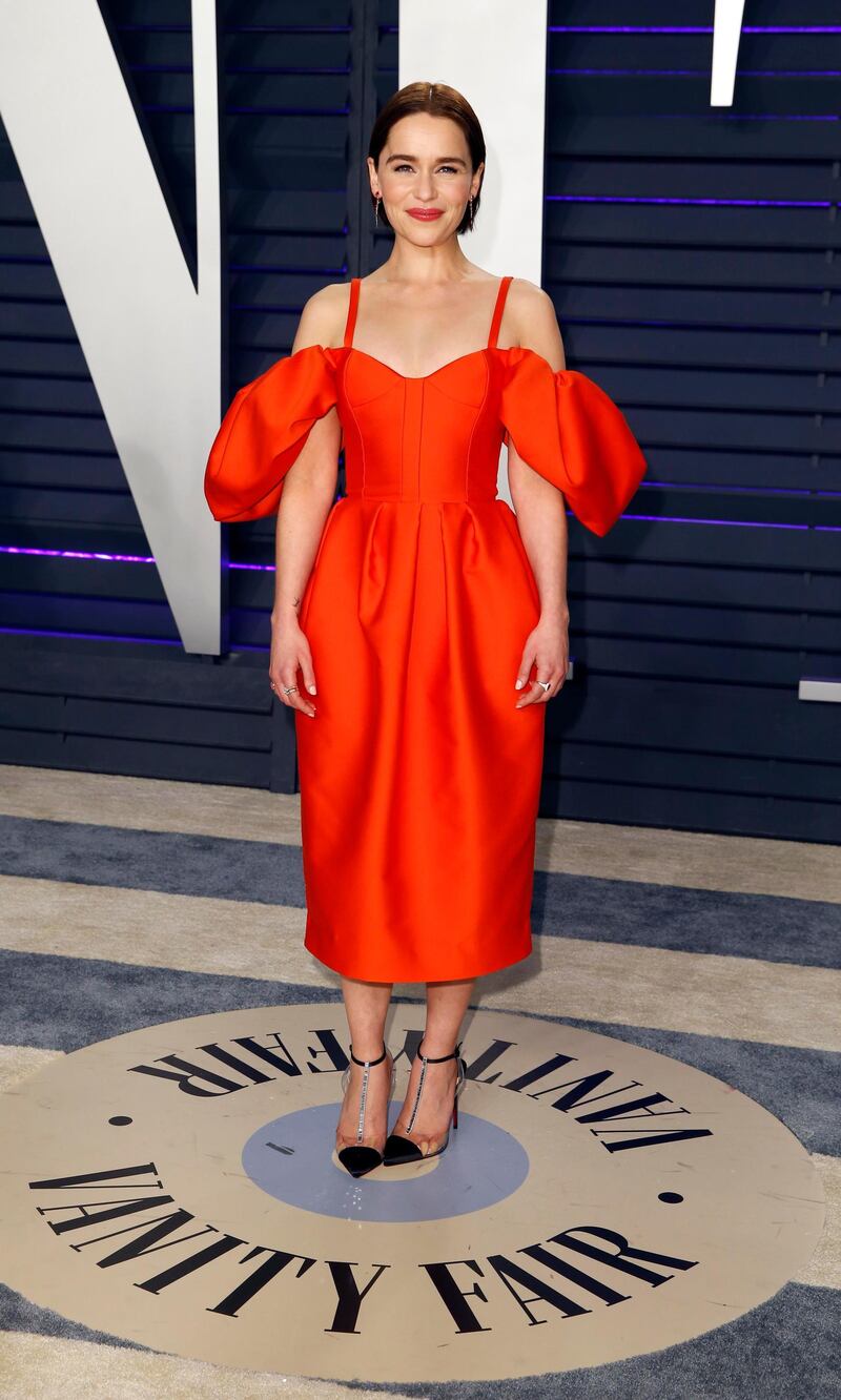 Emilia Clarke arrives at the 2019 Vanity Fair Oscar Party. Reuters