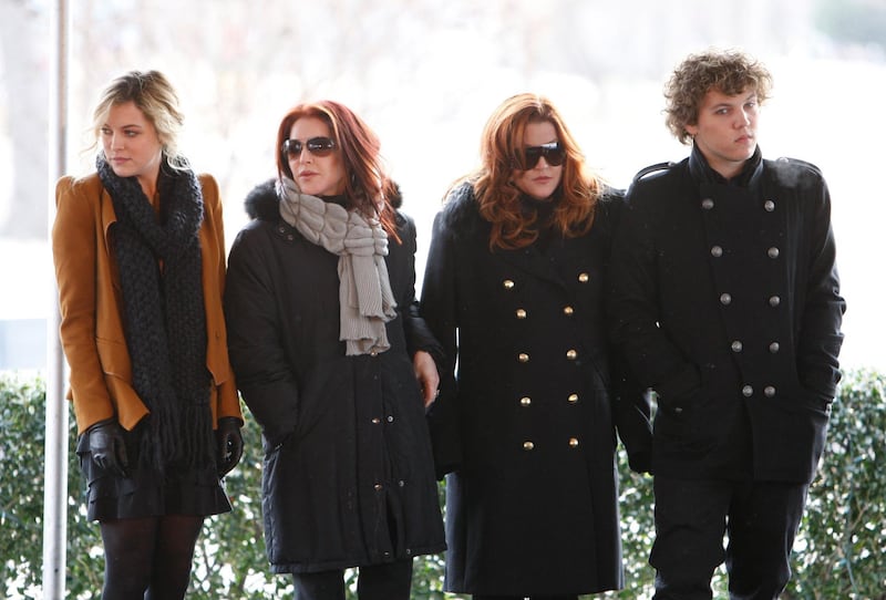 FILE - In this Jan. 8, 2010, file photo, Priscilla Presley, second from left, her daughter, Lisa Marie Presley, second from right, and Lisa Marie's children, Riley Keough, left, and Benjamin Keough, right, take part in a ceremony in Memphis, Tenn., commemorating Elvis Presley's 75th birthday. Keough has died.
Lisa Marie Presleyâ€™s representative Roger Widynowski said in a statement Sunday, July 12, 2020, to The Associated Press that she was â€œheartbrokenâ€ after learning about the death of her Keough. (AP Photo/Mark Humphrey, File)
