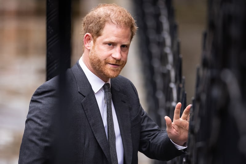 Prince Harry outside the High Court in London, where he is expected to give evidence in his legal battle against Mirror Group Newspapers. Getty Images

es)