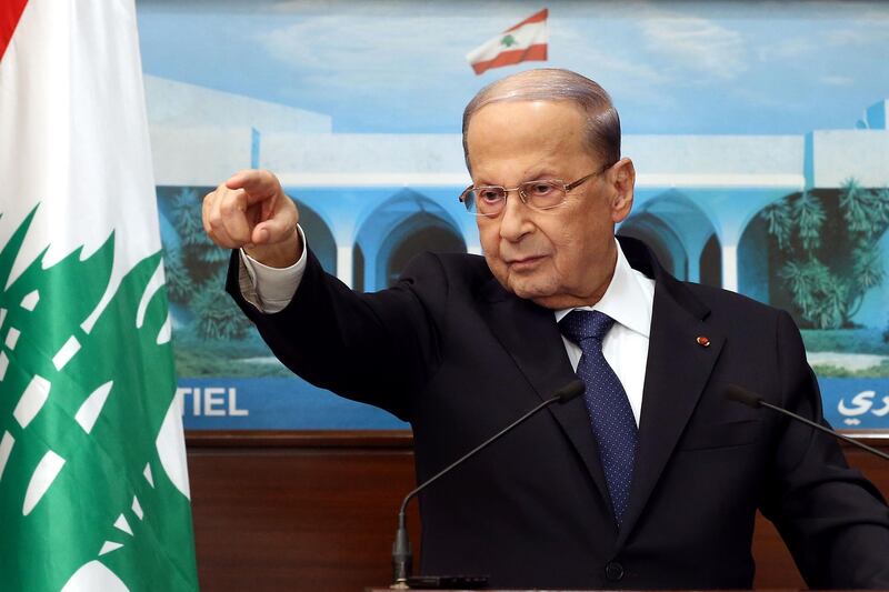 A handout picture provided by the Lebanese photo agency Dalati and Nohra on September 21, 2020, shows President Michel Aoun talking to the press at the presidential palace in Baabda, east of the capital, regarding ongoing consultations to form a new cabinet. Lebanon's prime minister-designate Mustapha Adib urged competing political forces to step up and help him form a desperately needed independent government to save the crisis-hit country. - === RESTRICTED TO EDITORIAL USE - MANDATORY CREDIT "AFP PHOTO / HO / DALATI AND NOHRA" - NO MARKETING - NO ADVERTISING CAMPAIGNS - DISTRIBUTED AS A SERVICE TO CLIENTS ===
 / AFP / DALATI AND NOHRA / - / === RESTRICTED TO EDITORIAL USE - MANDATORY CREDIT "AFP PHOTO / HO / DALATI AND NOHRA" - NO MARKETING - NO ADVERTISING CAMPAIGNS - DISTRIBUTED AS A SERVICE TO CLIENTS ===
