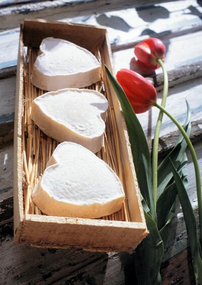 Neufchatel cheese is heart-shaped. Getty  