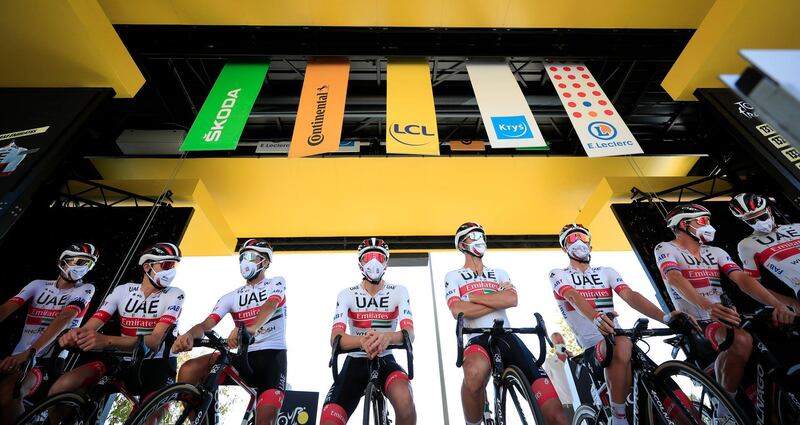 UAE Team Emirates ahead of Stage 8. PA