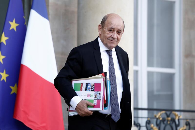 French Foreign Minister Jean-Yves Le Drian leaves the Elysee Palace following the weekly cabinet meeting in Paris, France, October 21, 2019. REUTERS/Benoit Tessier