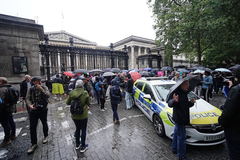 Police outside the British Museum after a Chinese tourist was stabbed near the building in London. PA